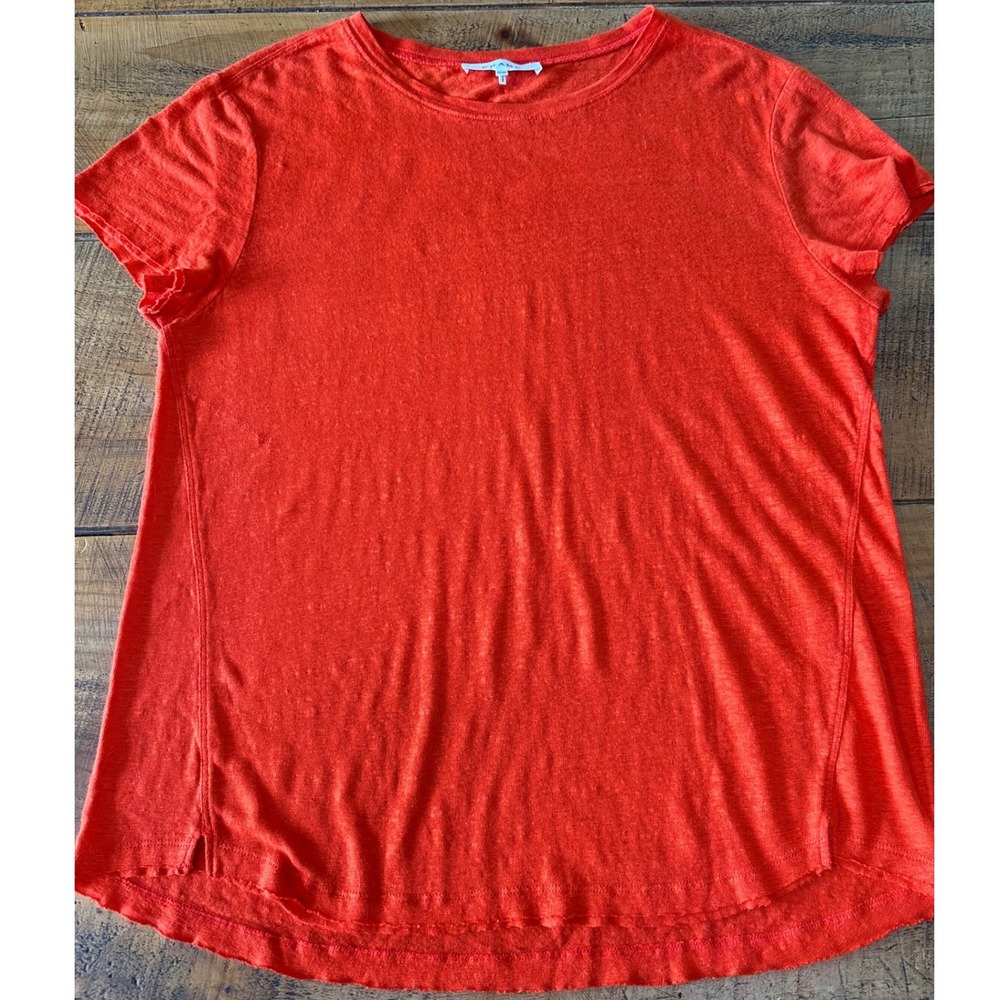 FRAME Womens Orange Red Short Sleeve 100% Organic Linen Blouse Shirt Medium